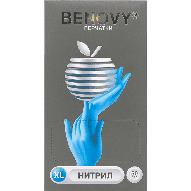 Перчатки нитриловые ГОЛУБЫЕ BENOVY медицинские (100 шт.упак), XL 