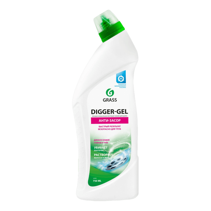Средство для прочистки канализационных труб "DIGGER-GEL" GRASS 750 мл, щелочное Средство для прочистки канализационных труб "DIGGER-GEL" GRASS 750 мл, щелочное